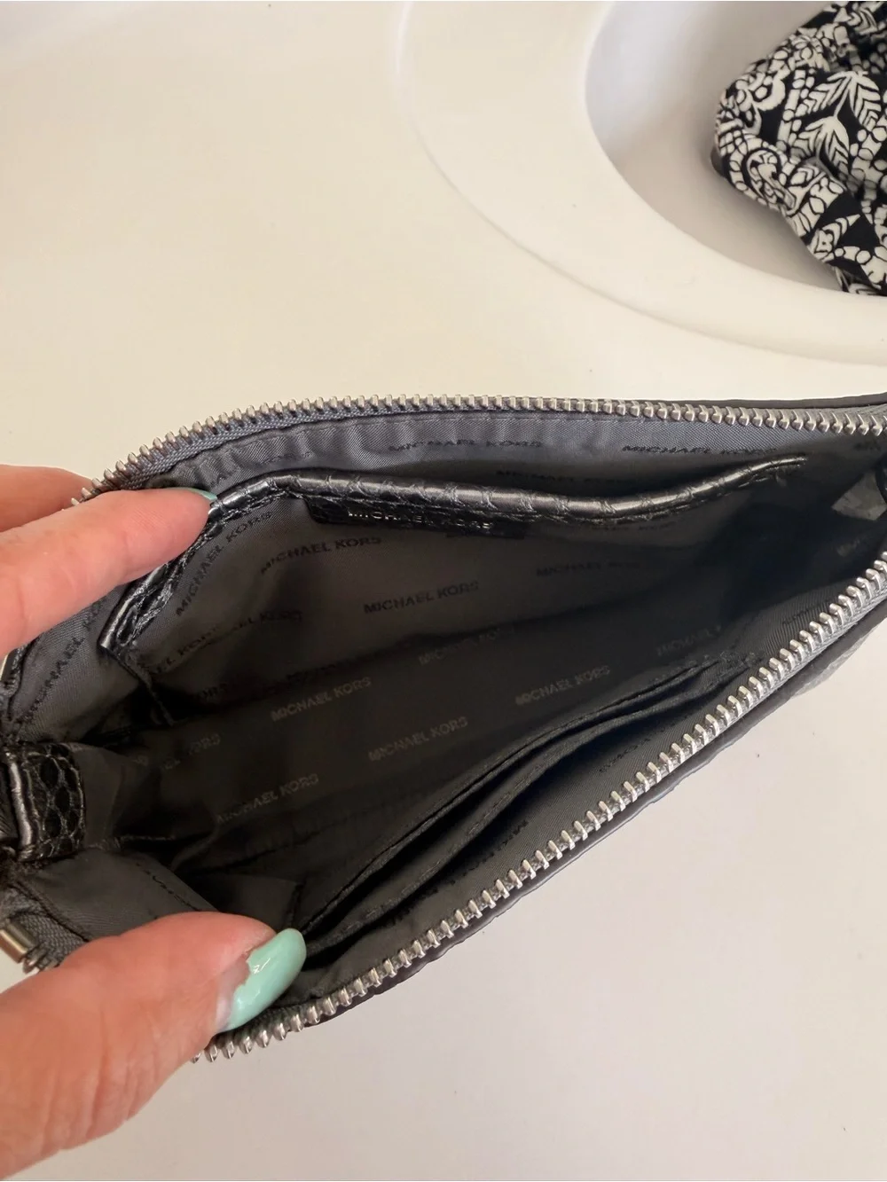 Michael Kors Metallic Silver Embossed Snake-Effect Wristlet